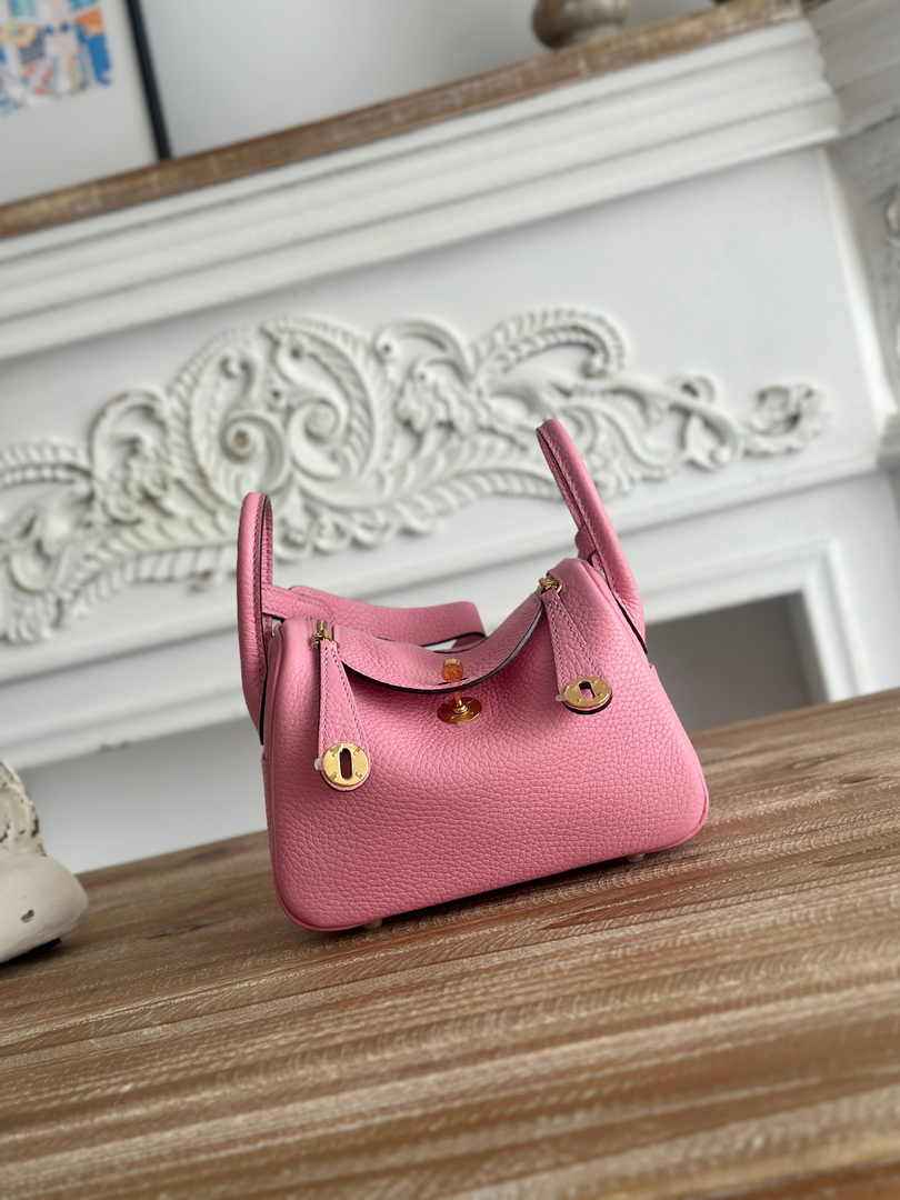 Hermes Lindy Mini Bag Togo Leather Pink Gold H68626 - Default Title - View 1