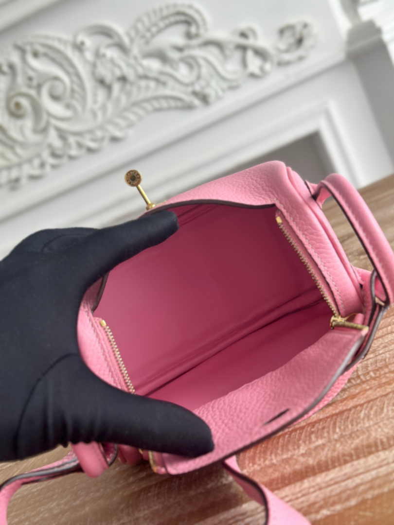 Hermes Lindy Mini Bag Togo Leather Pink Gold H68626 - Default Title - View 9