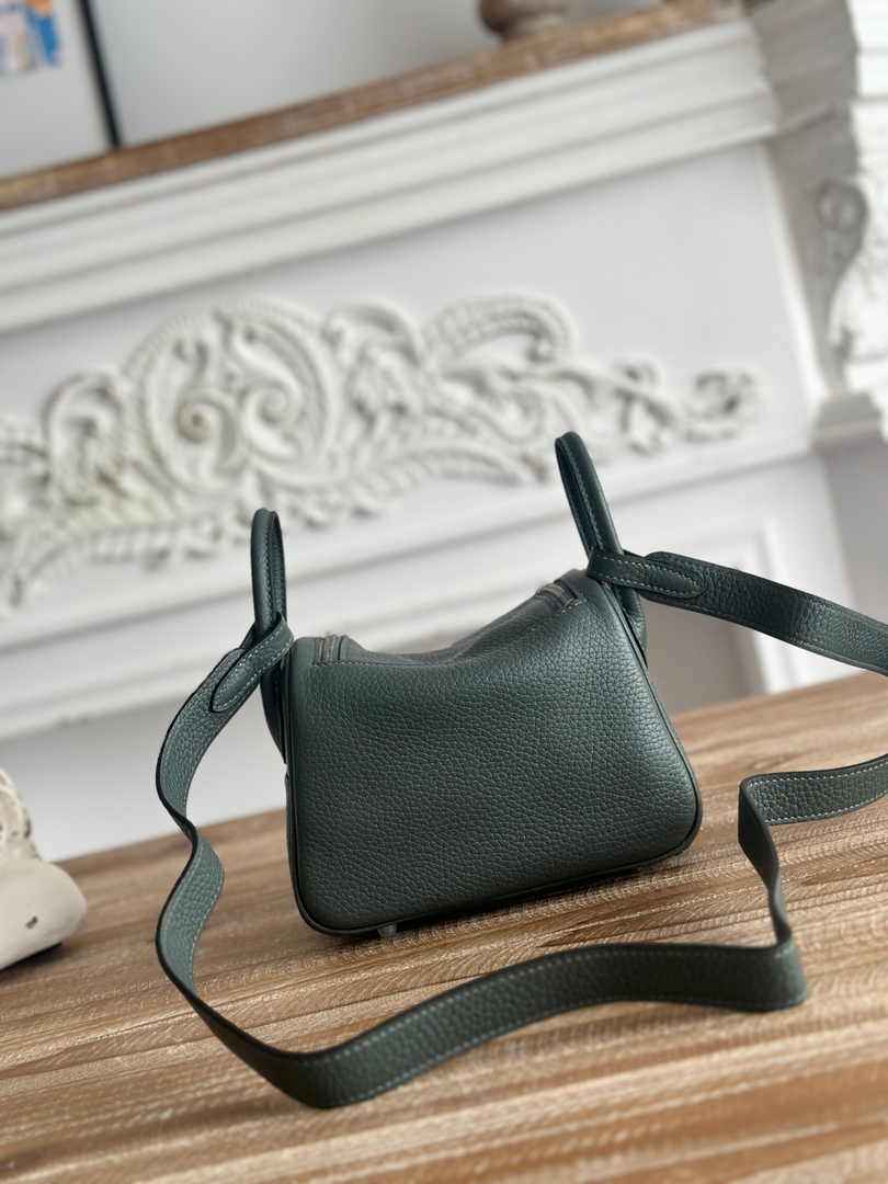 Hermes Lindy Mini Bag Togo Leather Dark Green Silver H68629 - Default Title - View 3