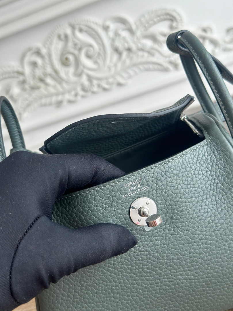 Hermes Lindy Mini Bag Togo Leather Dark Green Silver H68629 - Default Title - View 7
