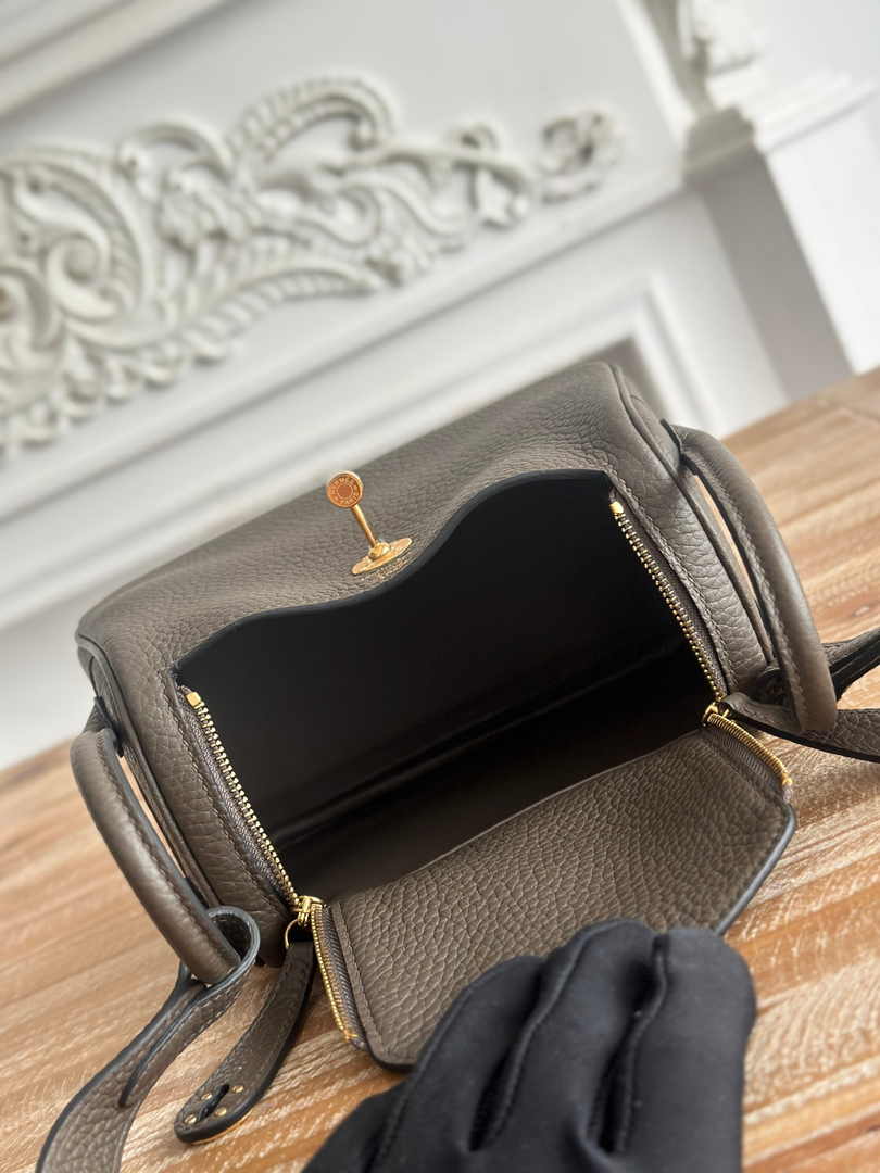 Hermes Lindy Mini Bag Togo Leather Dark Gray Gold H68630 - Default Title - View 9