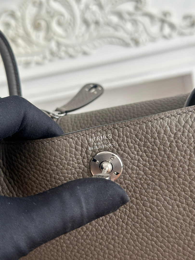 Hermes Lindy Mini Bag Togo Leather Dark Gray Silver H68631 - Default Title - View 7