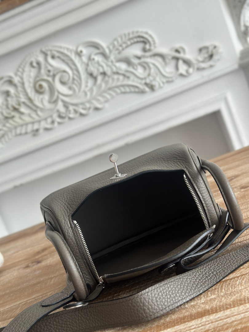 Hermes Lindy Mini Bag Togo Leather Dark Gray Silver H68631 - Default Title - View 9