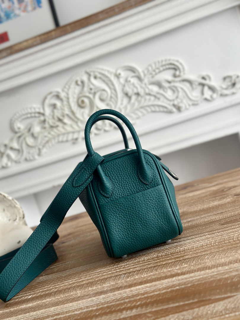 Hermes Lindy Mini Bag Green Togo Leather Silver H68633 - Default Title - View 2
