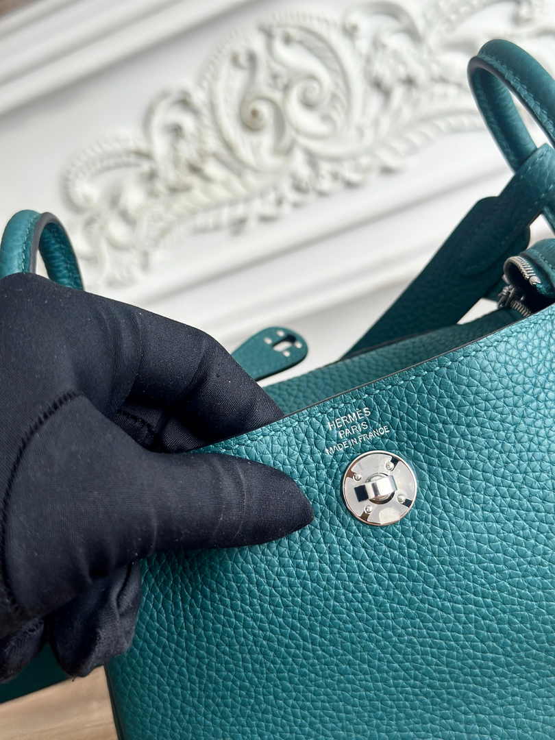 Hermes Lindy Mini Bag Green Togo Leather Silver H68633 - Default Title - View 7