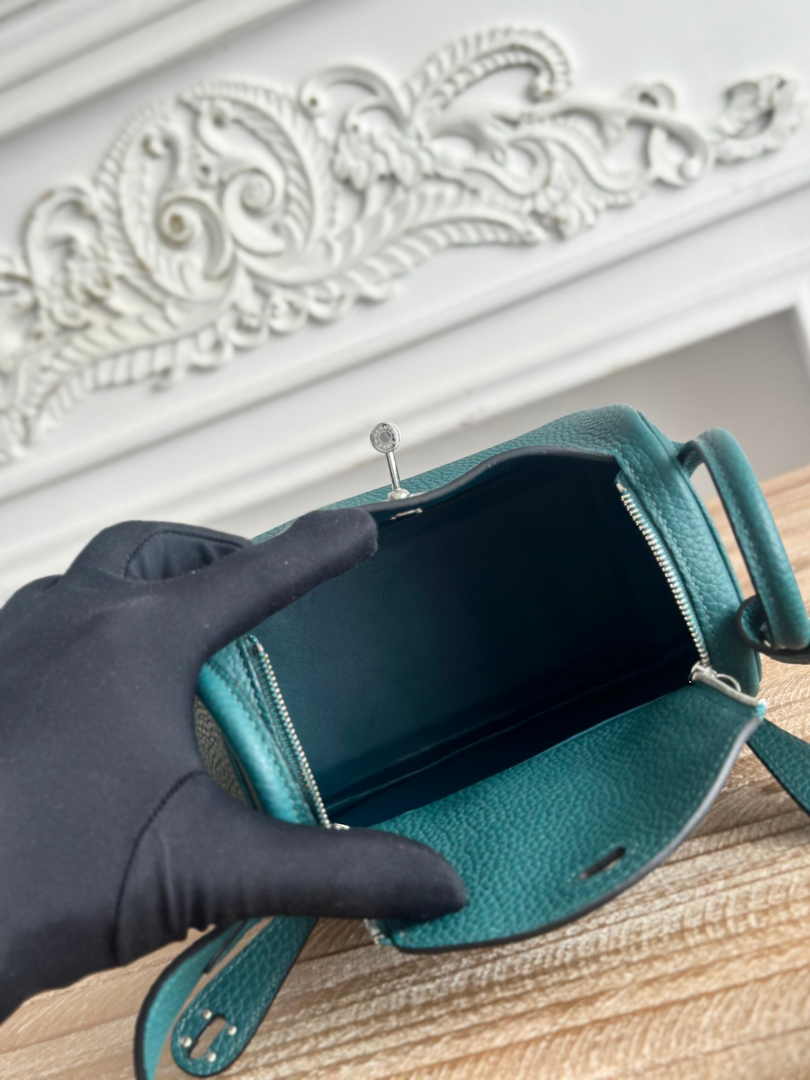 Hermes Lindy Mini Bag Green Togo Leather Silver H68633 - Default Title - View 9