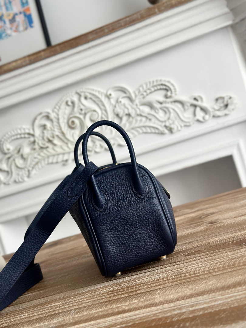 Hermes Lindy Mini Bag Navy Blue Togo Leather Gold H68636 - Default Title - View 6