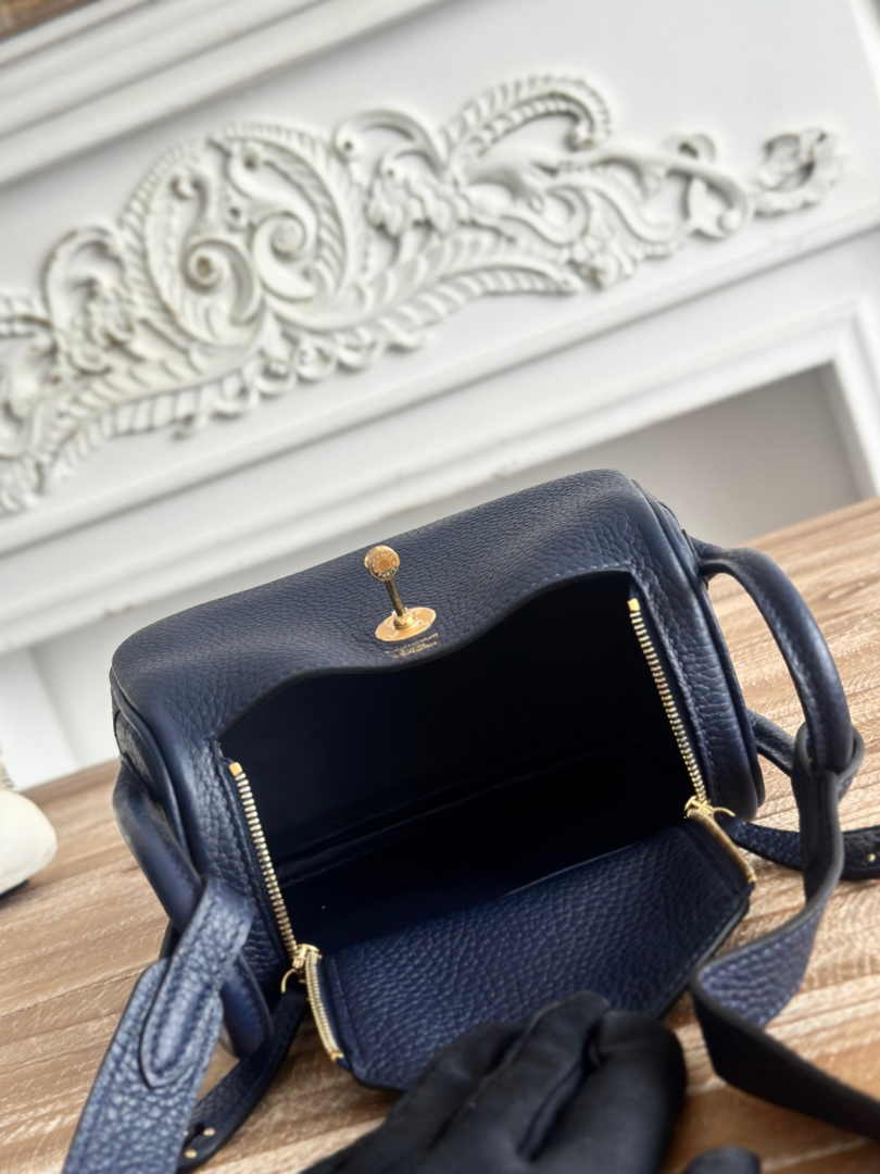 Hermes Lindy Mini Bag Navy Blue Togo Leather Gold H68636 - Default Title - View 9
