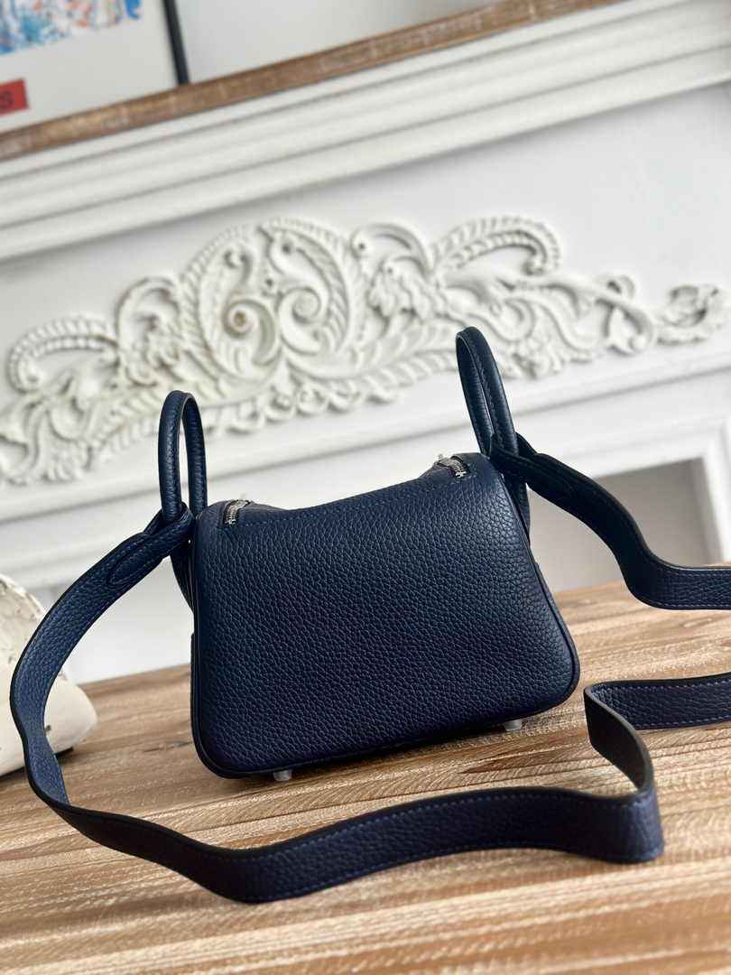Hermes Lindy Mini Bag Navy Blue Togo Leather Silver H68637 - Default Title - View 3