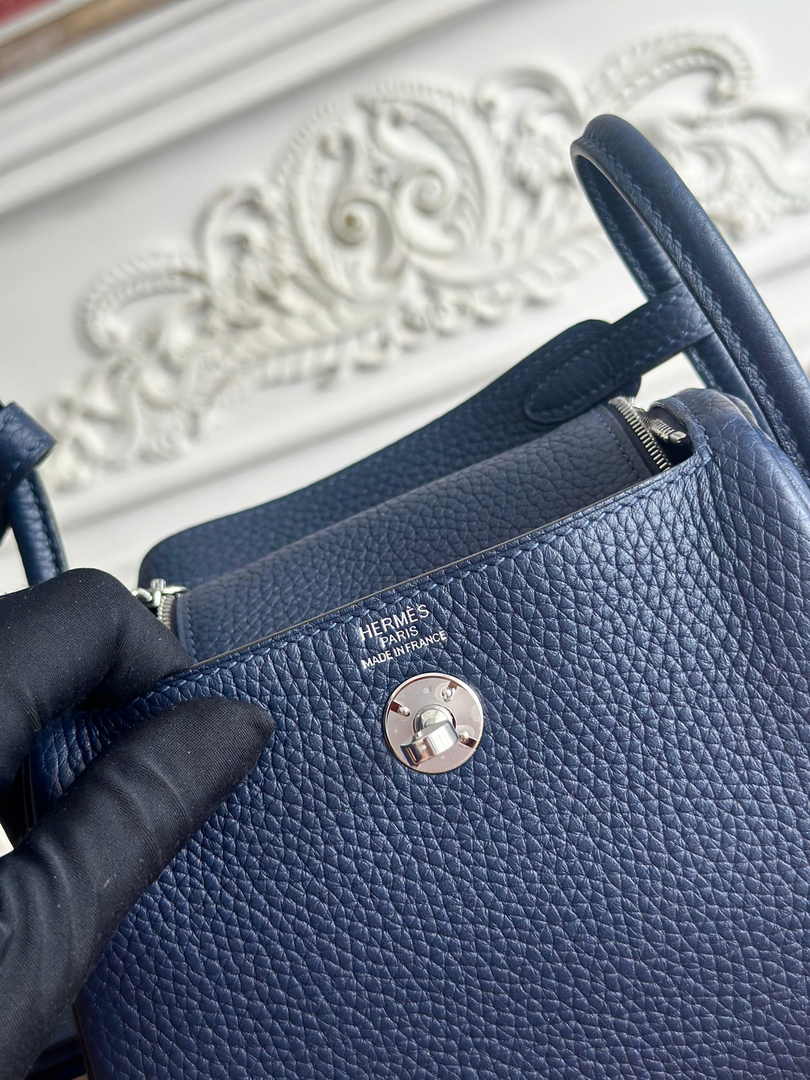 Hermes Lindy Mini Bag Navy Blue Togo Leather Silver H68637 - Default Title - View 8