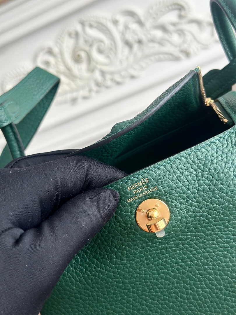 Hermes Lindy Mini Bag Dark Green Togo Leather Gold H68638 - Default Title - View 7