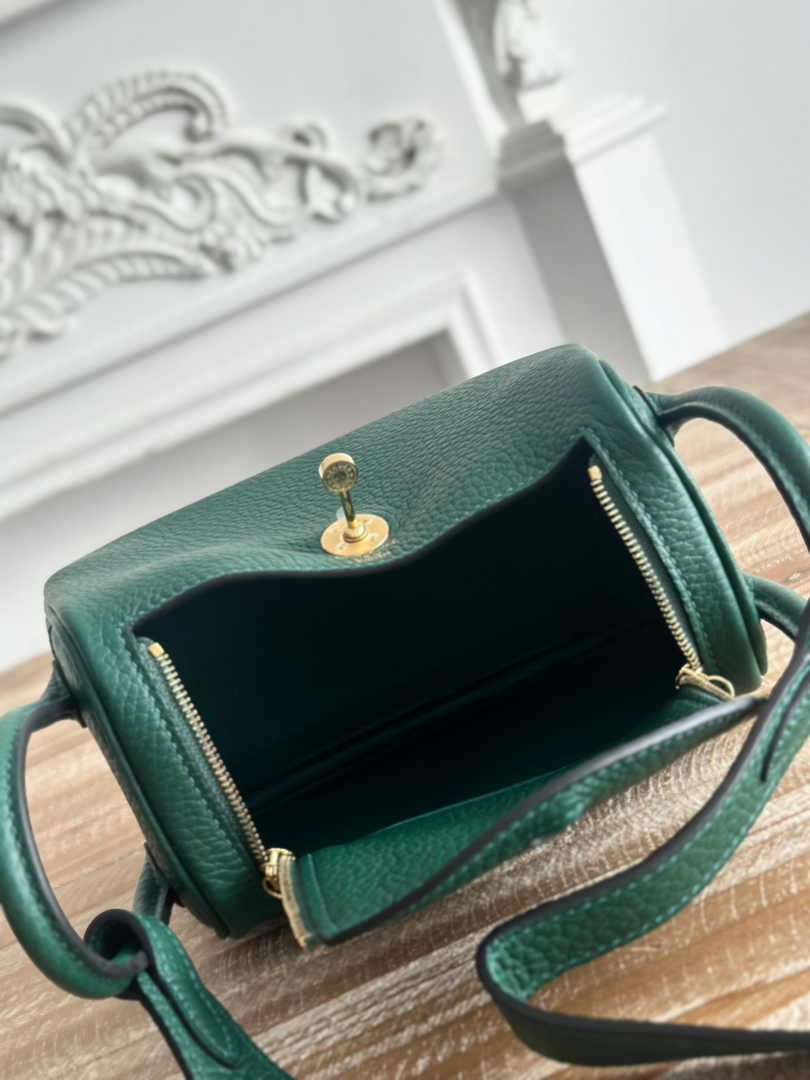 Hermes Lindy Mini Bag Dark Green Togo Leather Gold H68638 - Default Title - View 9