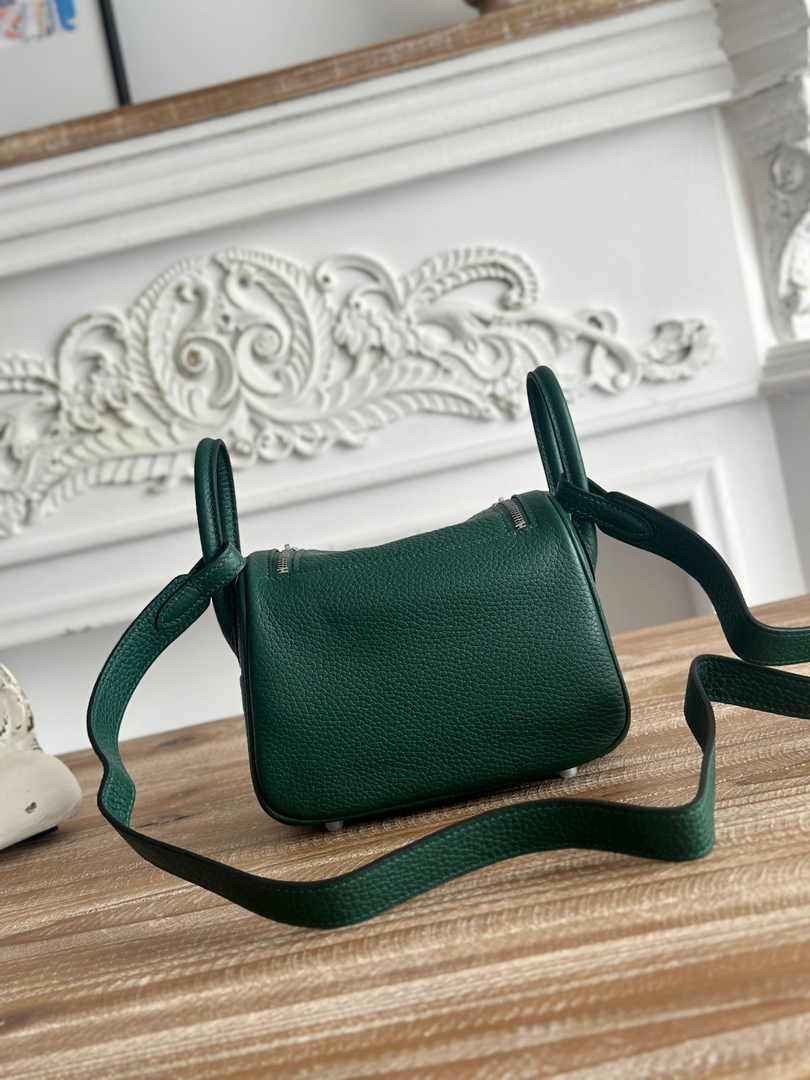 Hermes Lindy Mini Bag Dark Green Togo Leather Silver H68639 - Default Title - View 3