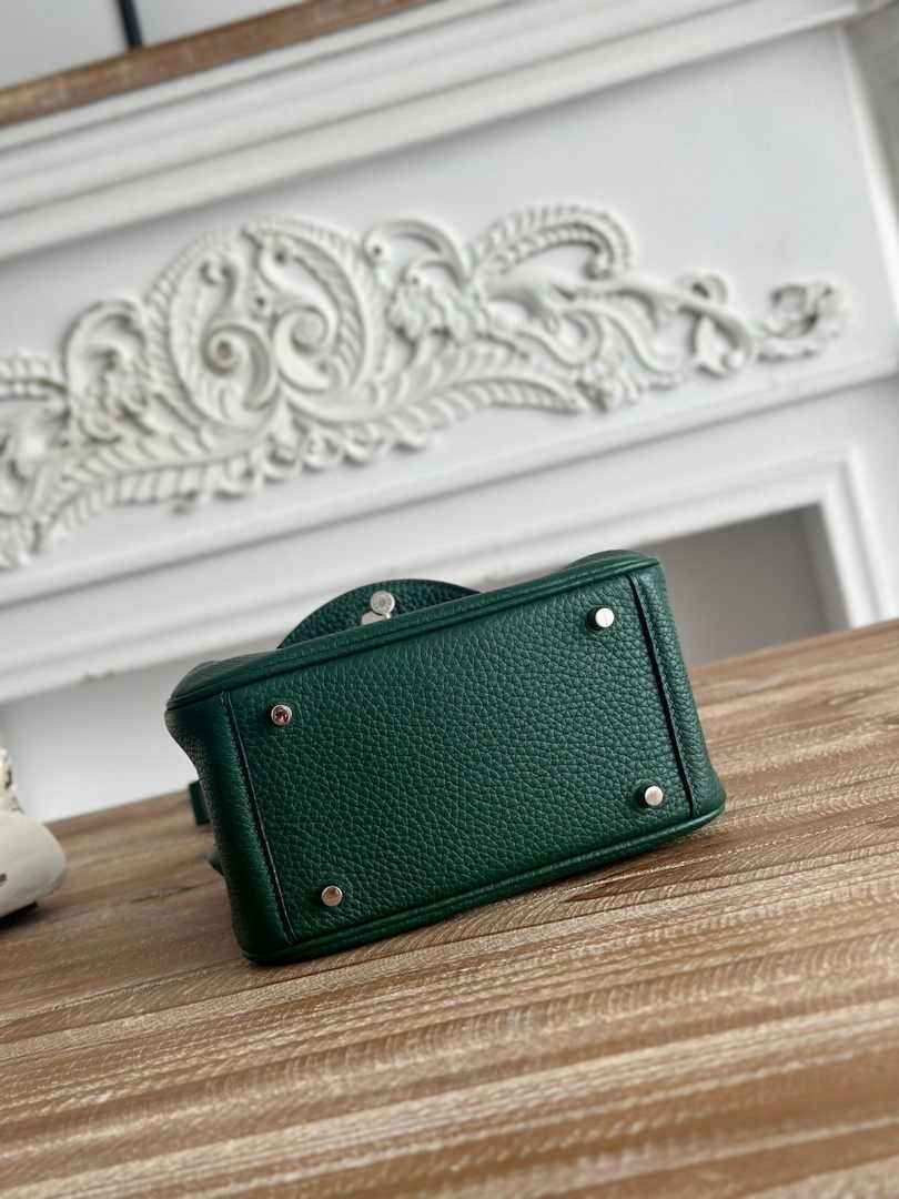 Hermes Lindy Mini Bag Dark Green Togo Leather Silver H68639 - Default Title - View 4