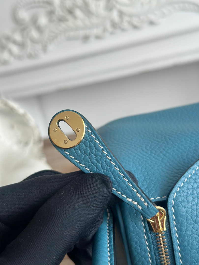 Hermes Lindy Mini Bag Blue Togo Leather Gold H68642 - Default Title - View 7