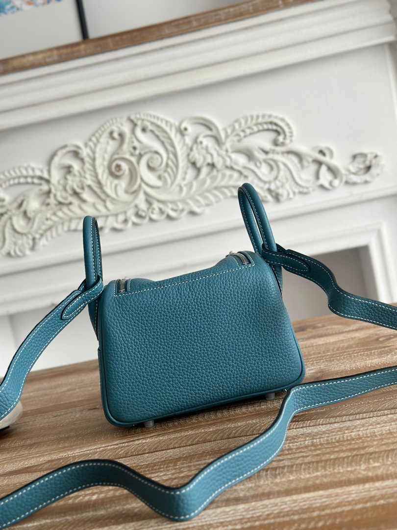Hermes Lindy Mini Bag Blue Togo Leather Silver H68643 - Default Title - View 3