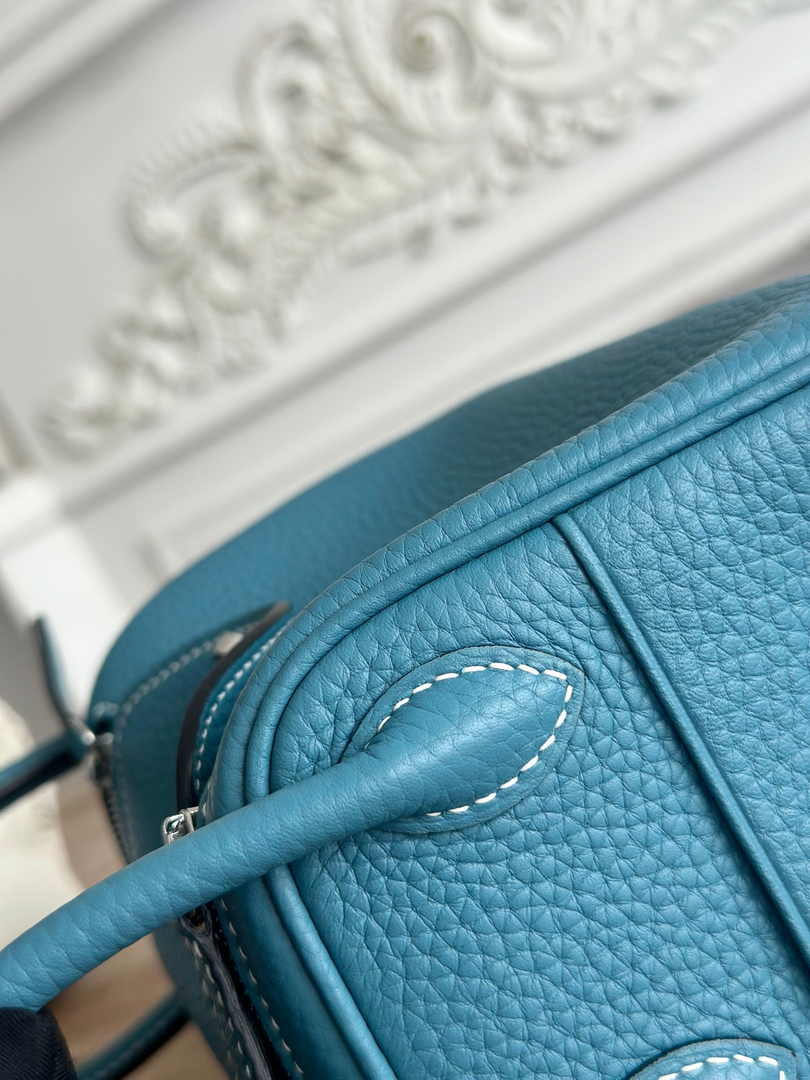 Hermes Lindy Mini Bag Blue Togo Leather Silver H68643 - Default Title - View 6
