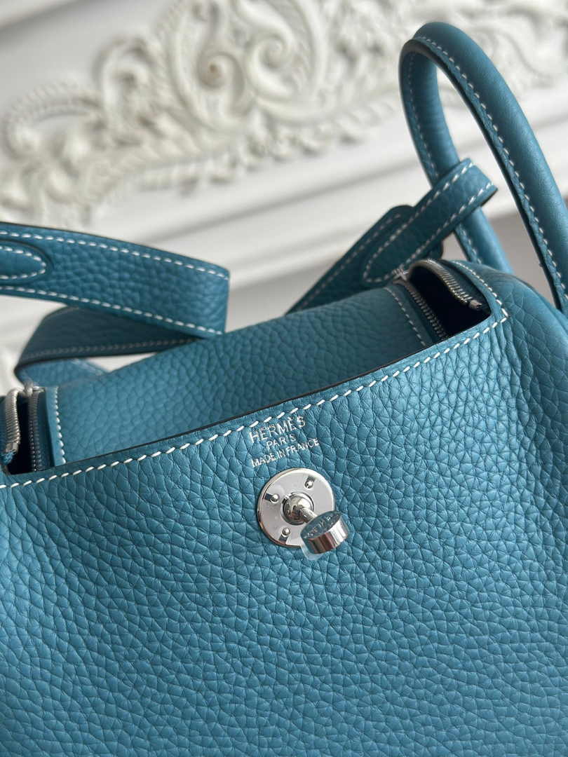 Hermes Lindy Mini Bag Blue Togo Leather Silver H68643 - Default Title - View 8