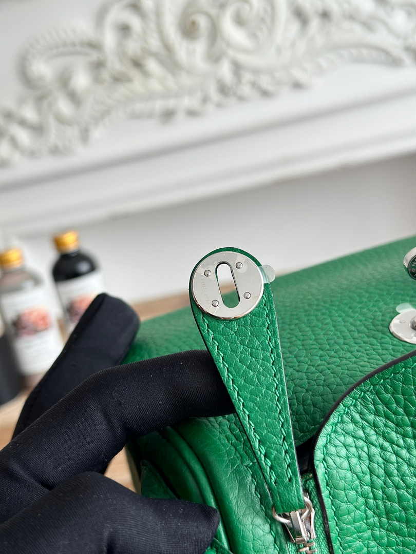 Hermes Lindy Mini Bag Togo Leather Green Silver H68641 - Default Title - View 7
