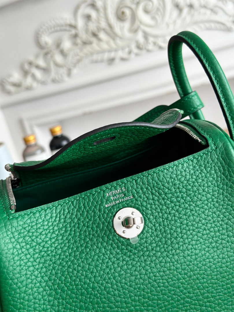 Hermes Lindy Mini Bag Togo Leather Green Silver H68641 - Default Title - View 8