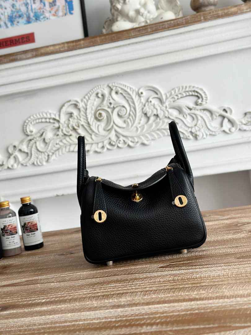 Hermes Lindy Mini Bag Black Togo Leather Gold H68644 - Default Title - View 1