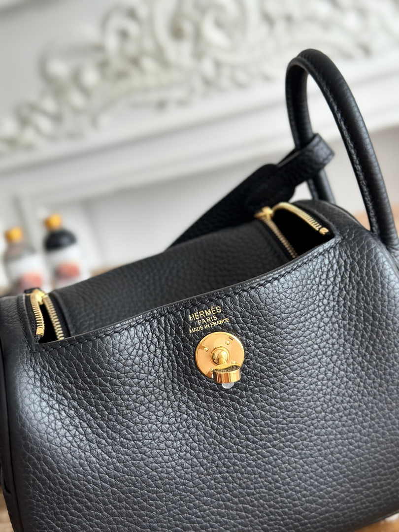 Hermes Lindy Mini Bag Black Togo Leather Gold H68644 - Default Title - View 6
