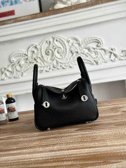 Hermes Lindy Mini Bag Black Togo Leather Silver H68645 - Default Title - View 1