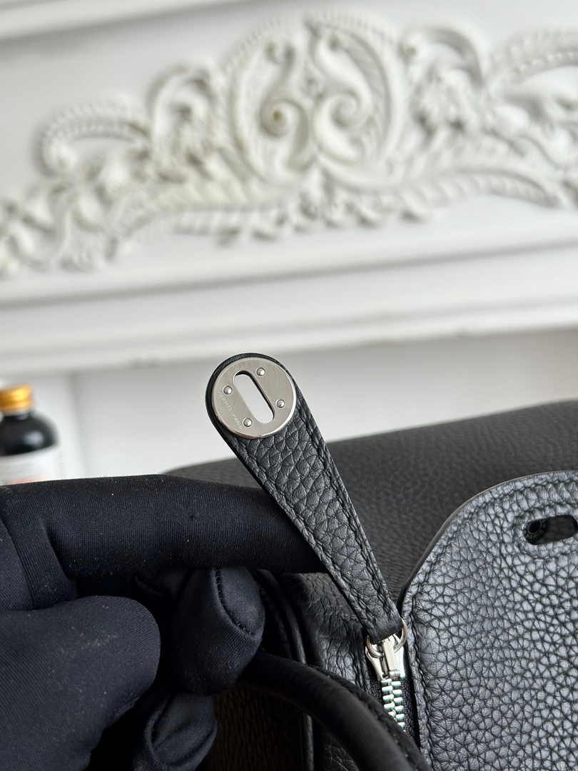 Hermes Lindy Mini Bag Black Togo Leather Silver H68645 - Default Title - View 6