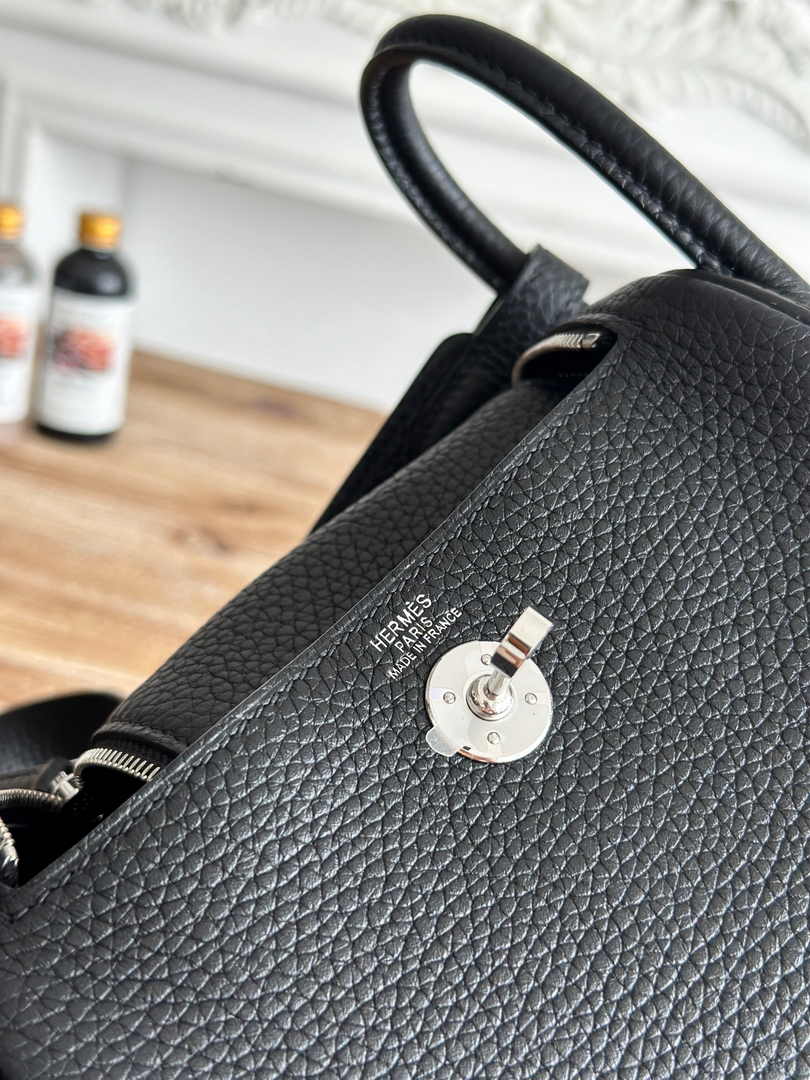Hermes Lindy Mini Bag Black Togo Leather Silver H68645 - Default Title - View 8