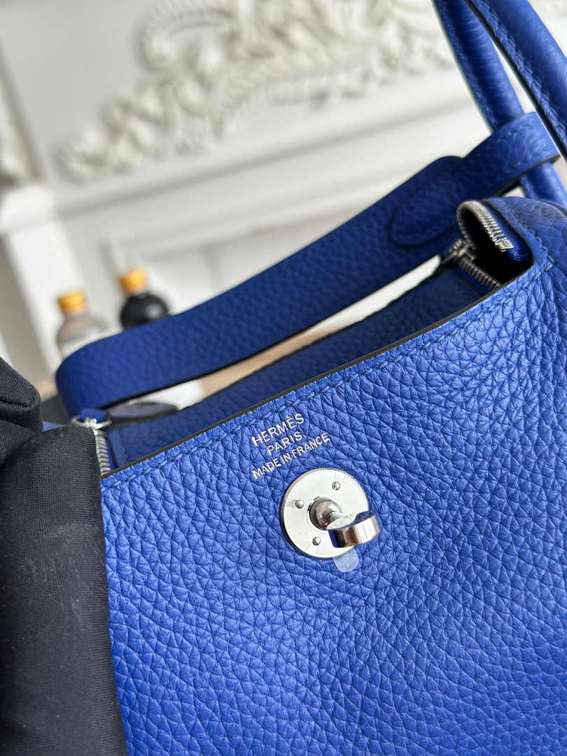 Hermes Lindy Mini Bag Dark Blue Togo Leather Silver H68647 - Default Title - View 7