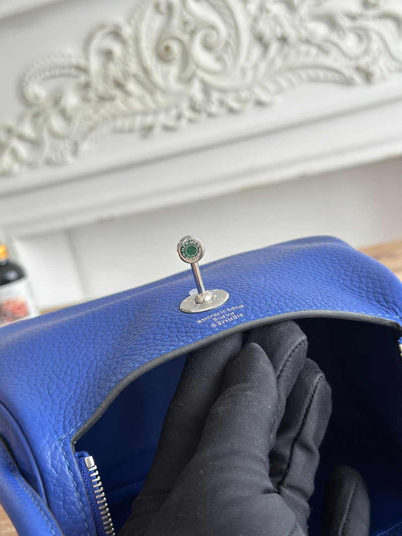 Hermes Lindy Mini Bag Dark Blue Togo Leather Silver H68647 - Default Title - View 8