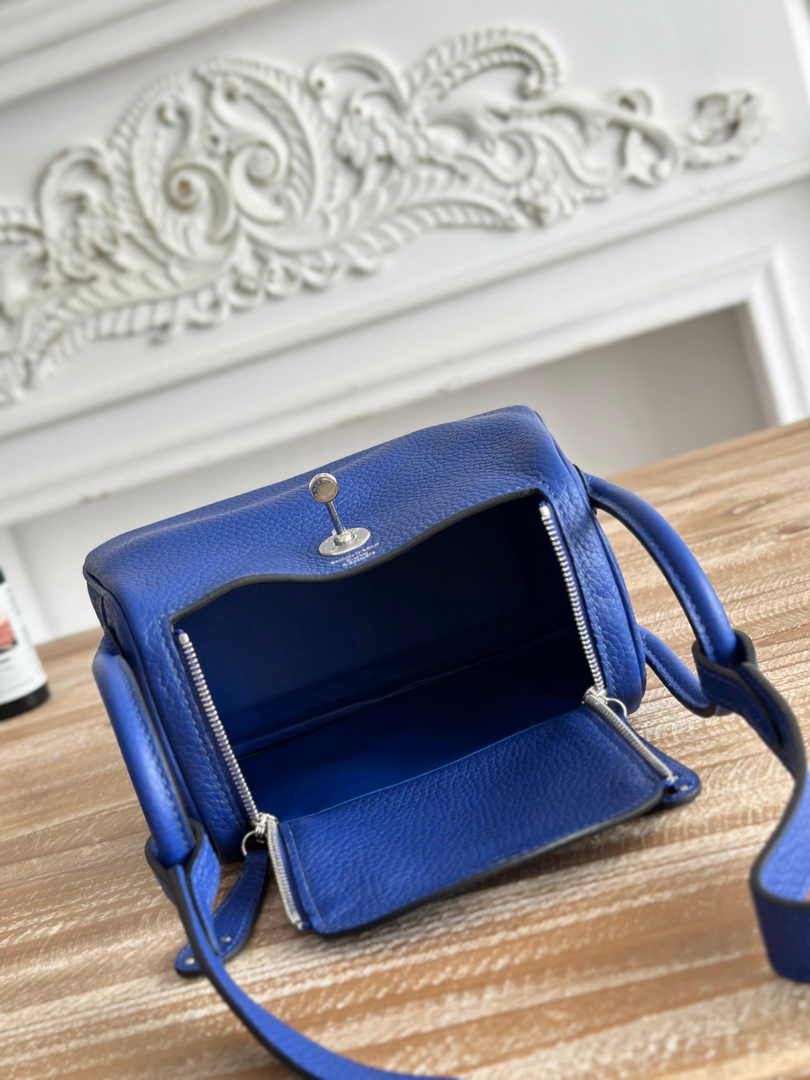 Hermes Lindy Mini Bag Dark Blue Togo Leather Silver H68647 - Default Title - View 9