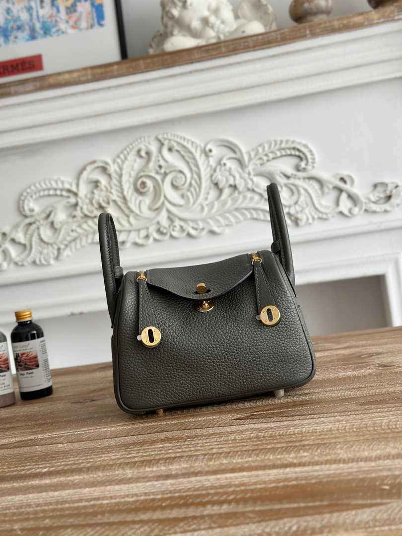 Hermes Lindy Mini Bag Dark Green Togo Leather Gold H68650 - Default Title - View 1