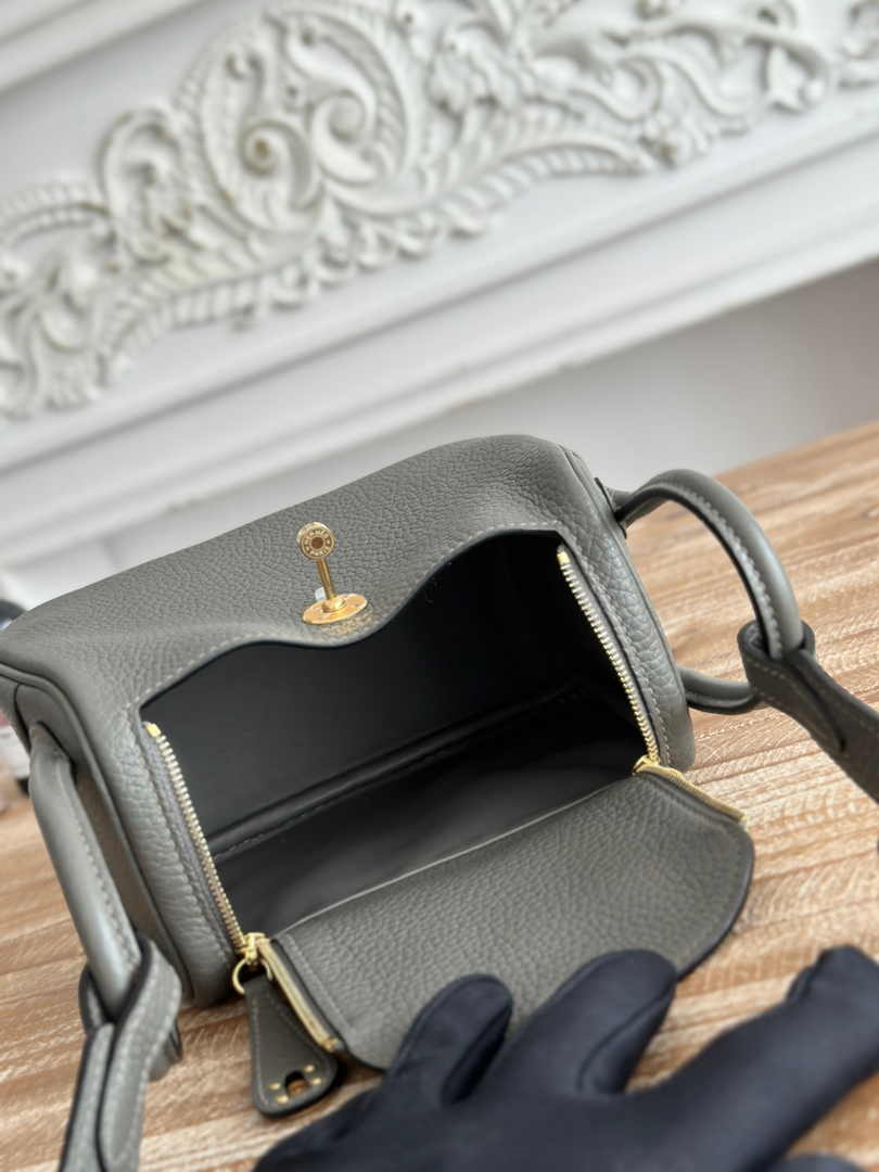 Hermes Lindy Mini Bag Dark Green Togo Leather Gold H68650 - Default Title - View 9