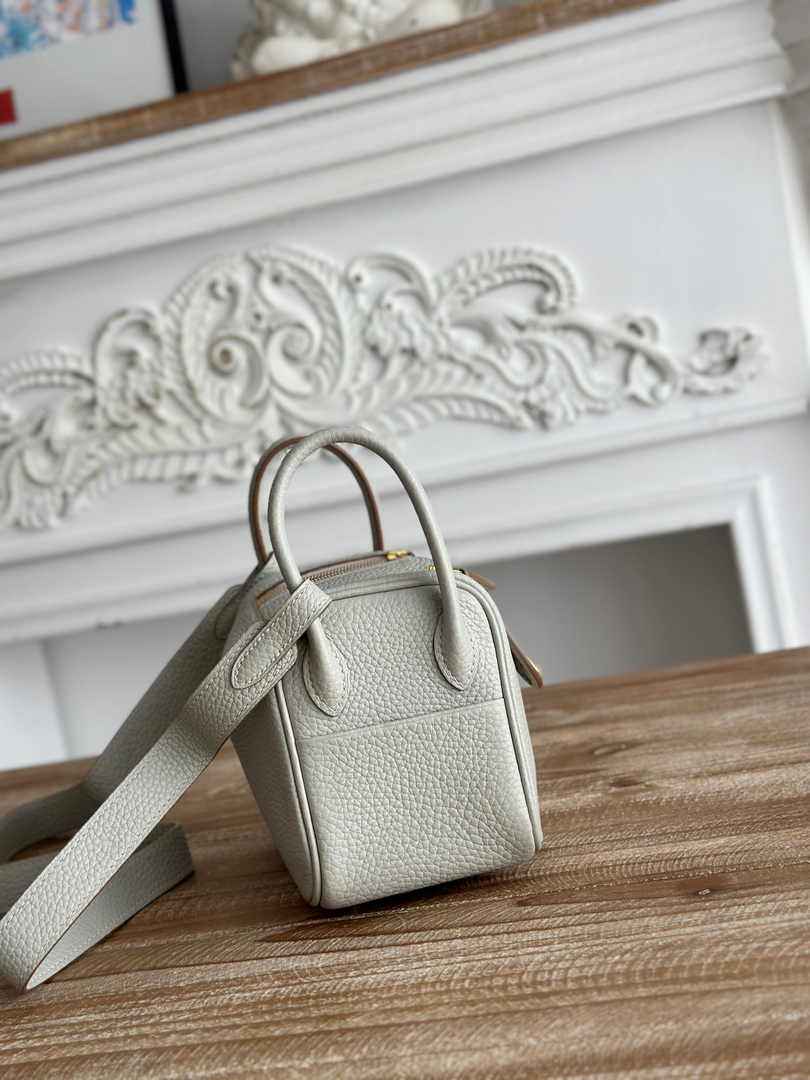 Hermes Lindy Mini Bag Light Gray Togo Leather Gold H68652 - Default Title - View 2