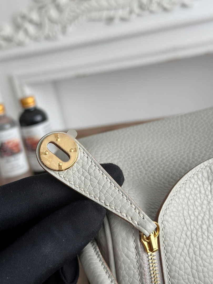 Hermes Lindy Mini Bag Light Gray Togo Leather Gold H68652 - Default Title - View 5