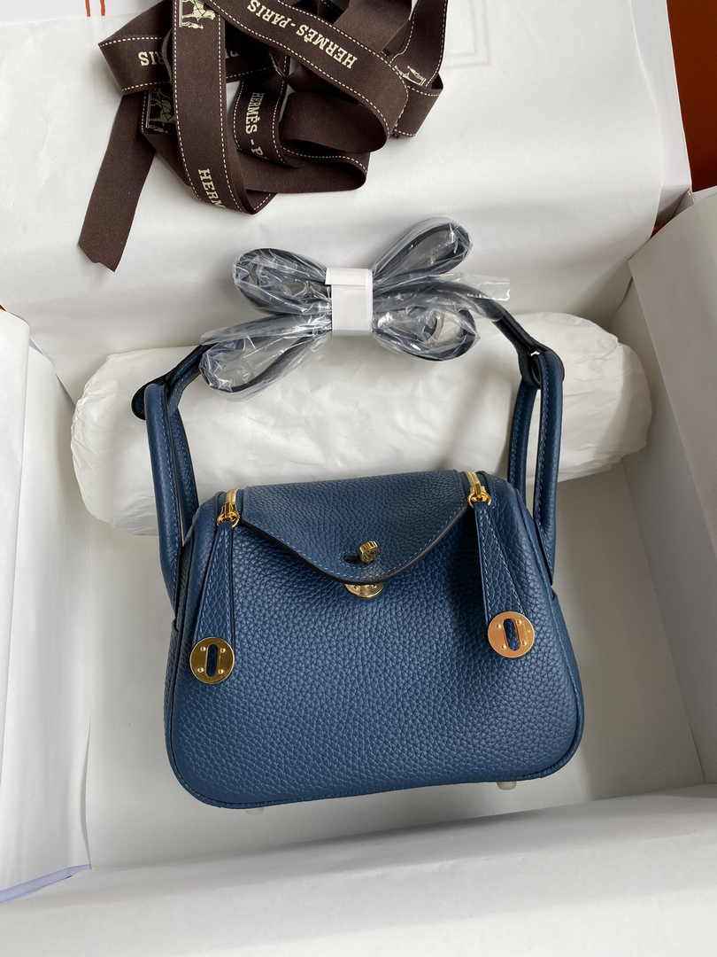 Hermes Lindy Mini Bag Blue Togo Leather Gold Hardware H8620 - Default Title - View 1
