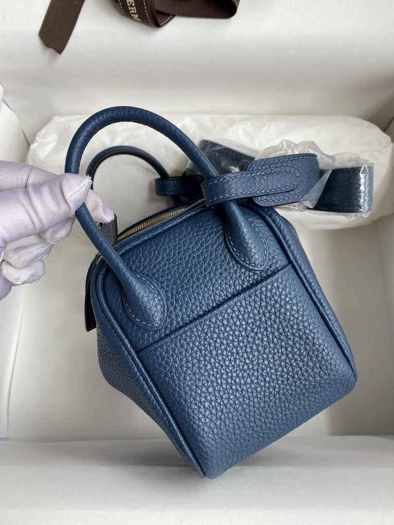 Hermes Lindy Mini Bag Blue Togo Leather Gold Hardware H8620 - Default Title - View 2