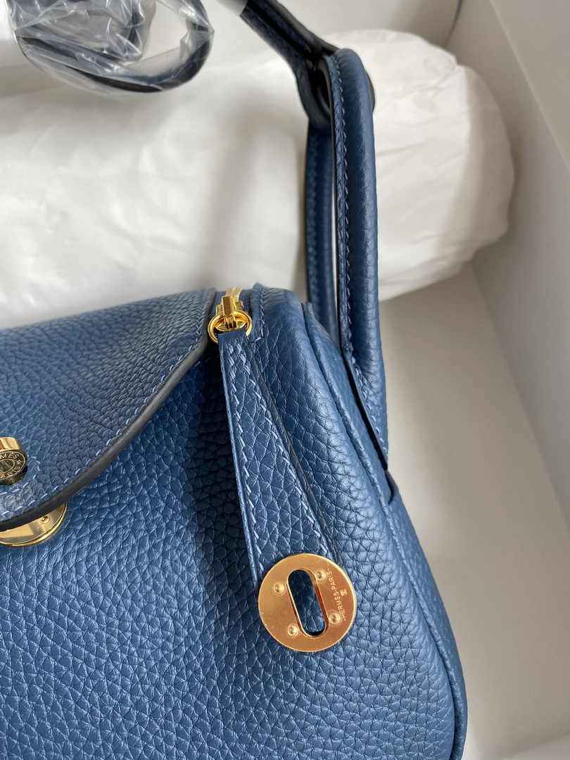 Hermes Lindy Mini Bag Blue Togo Leather Gold Hardware H8620 - Default Title - View 4