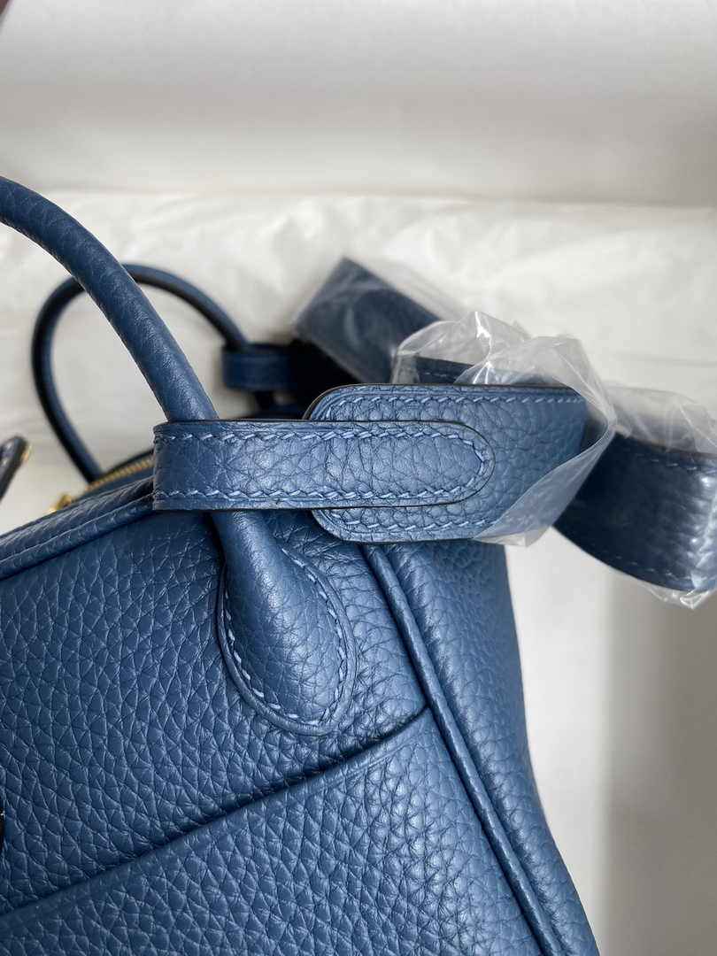 Hermes Lindy Mini Bag Blue Togo Leather Gold Hardware H8620 - Default Title - View 5