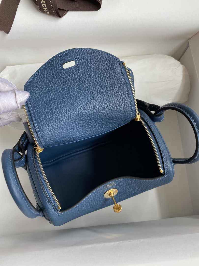 Hermes Lindy Mini Bag Blue Togo Leather Gold Hardware H8620 - Default Title - View 3