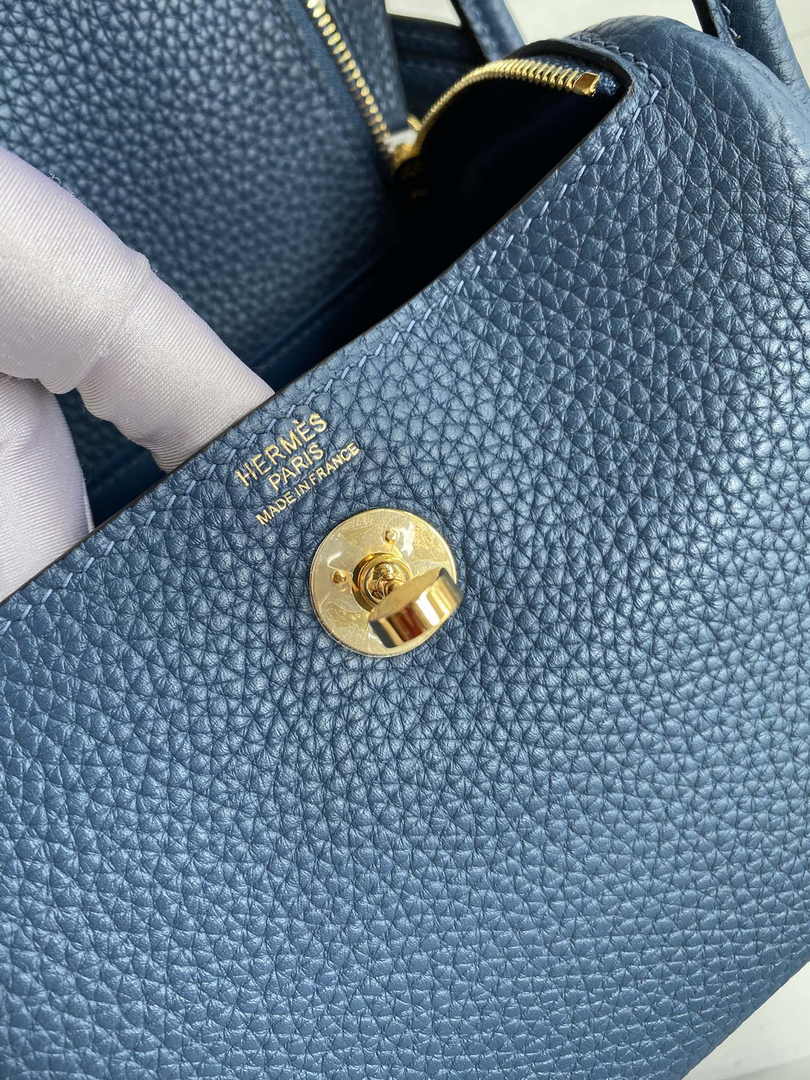 Hermes Lindy Mini Bag Blue Togo Leather Gold Hardware H8620 - Default Title - View 8