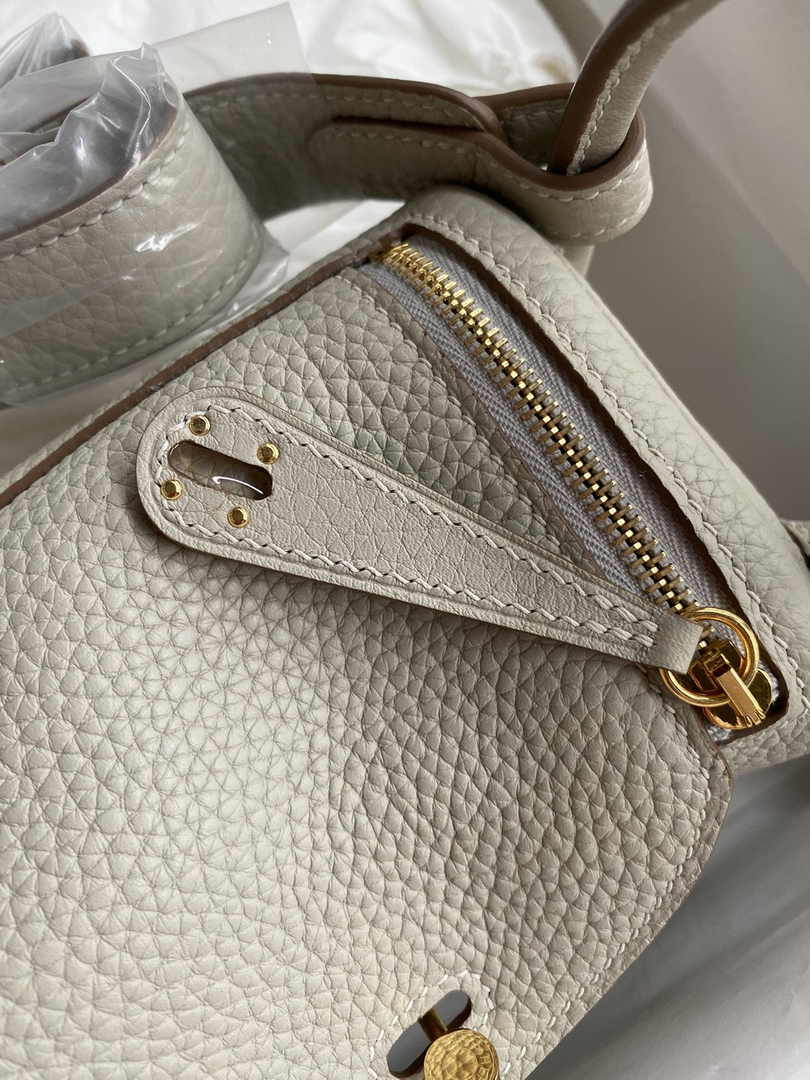 Hermes Lindy Mini Bag Light Gray Togo Leather Gold Hardware H8624 - Default Title - View 6