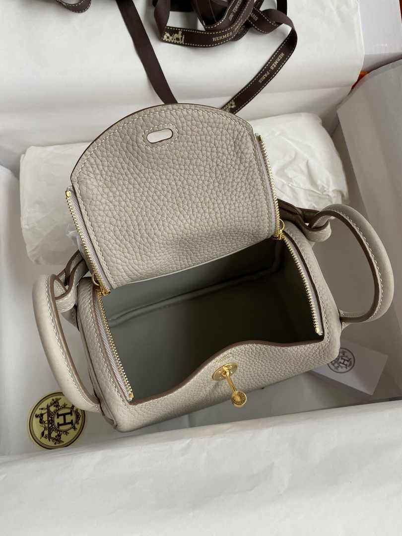 Hermes Lindy Mini Bag Light Gray Togo Leather Gold Hardware H8624 - Default Title - View 3