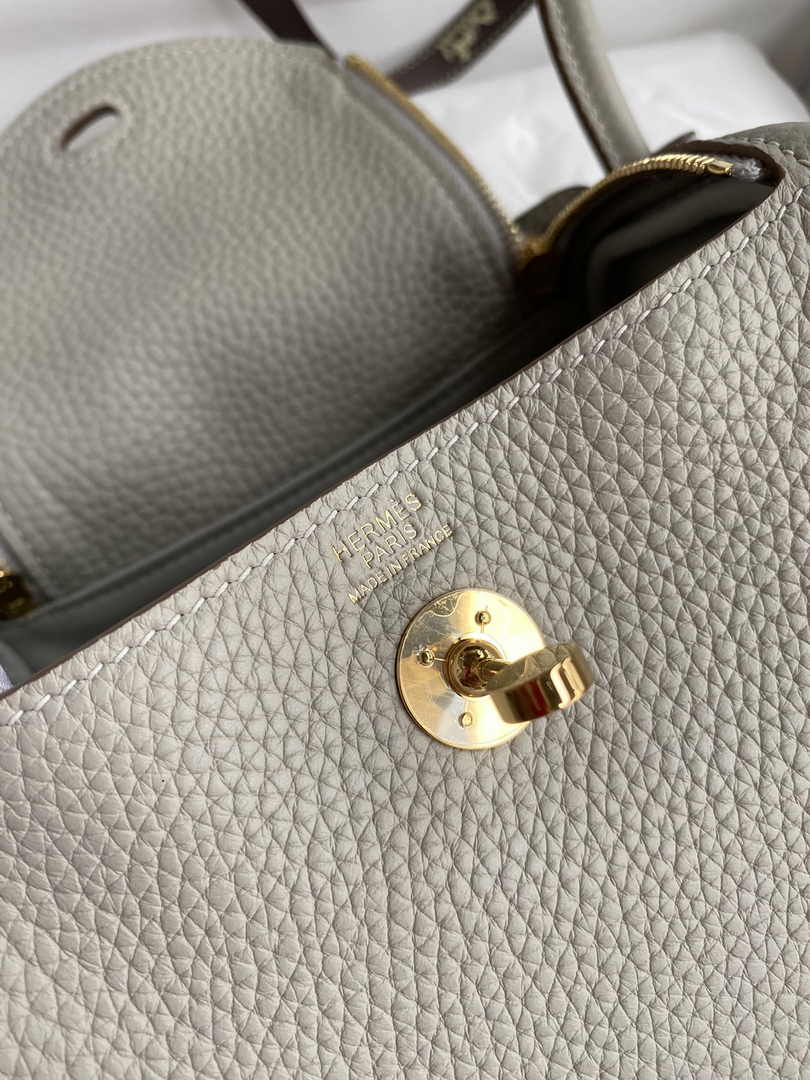 Hermes Lindy Mini Bag Light Gray Togo Leather Gold Hardware H8624 - Default Title - View 7