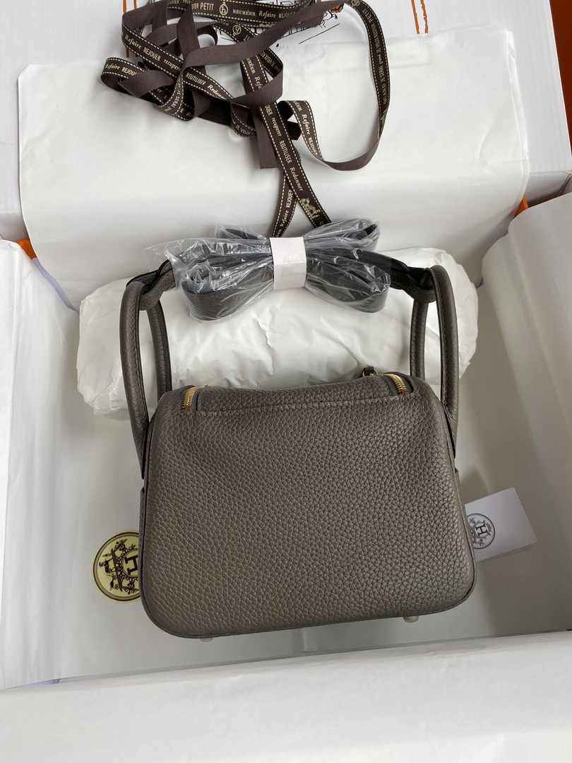 Hermes Lindy Mini Bag Dark Gray Togo Leather Gold Hardware H8626 - Default Title - View 2