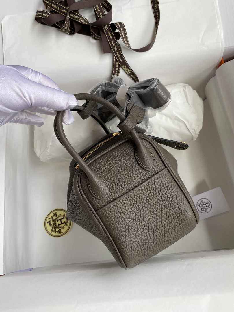 Hermes Lindy Mini Bag Dark Gray Togo Leather Gold Hardware H8626 - Default Title - View 3