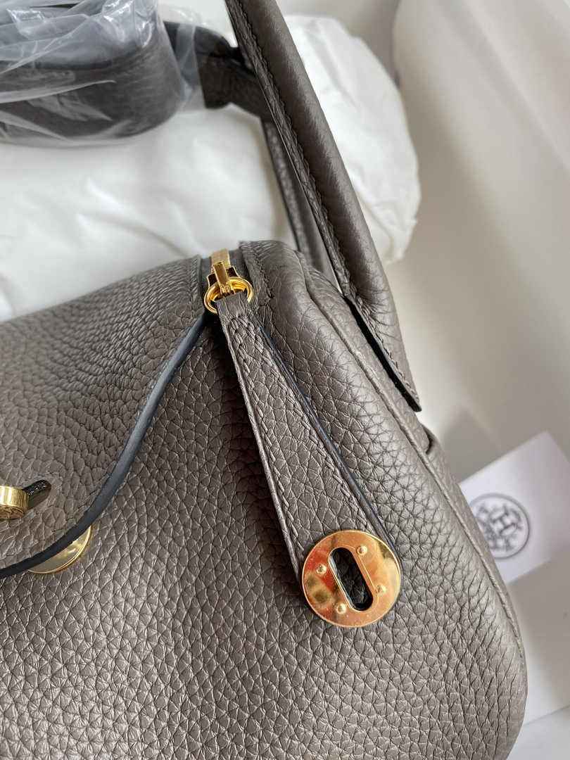 Hermes Lindy Mini Bag Dark Gray Togo Leather Gold Hardware H8626 - Default Title - View 5