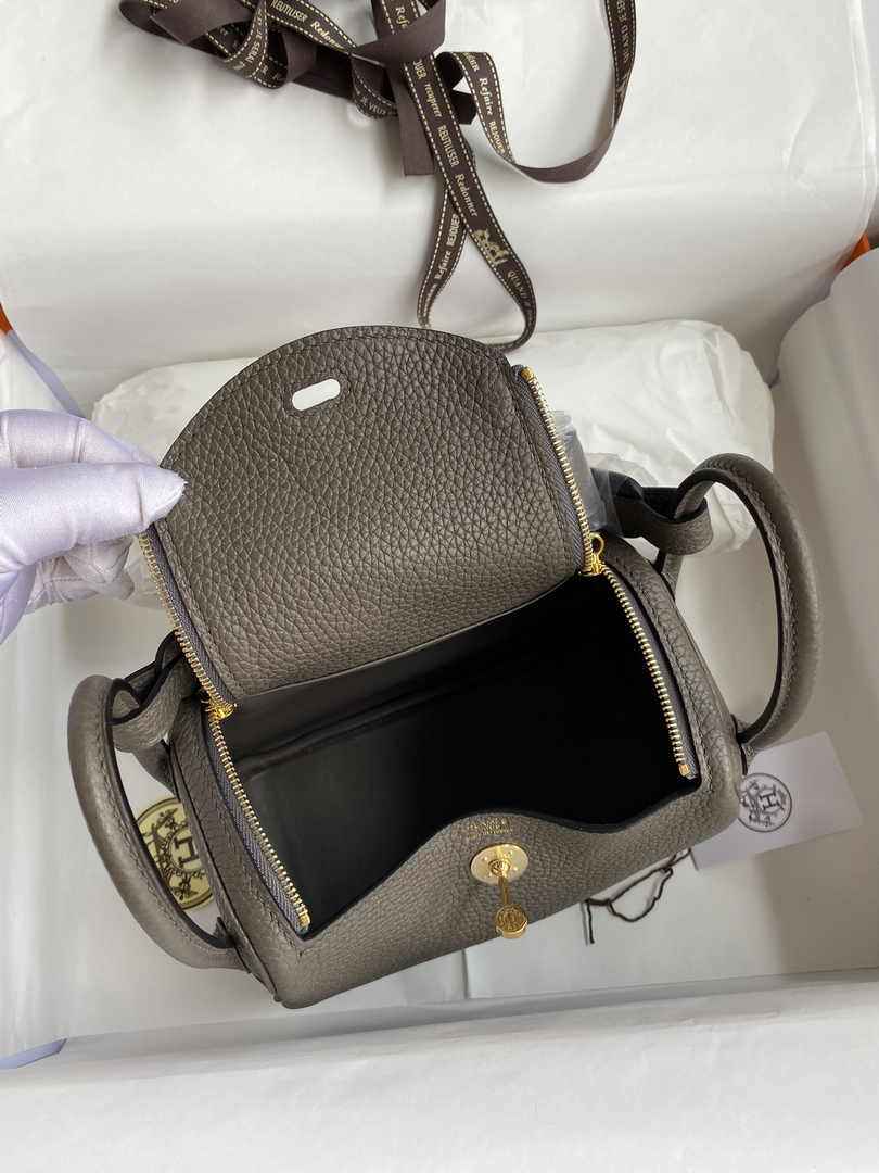 Hermes Lindy Mini Bag Dark Gray Togo Leather Gold Hardware H8626 - Default Title - View 4