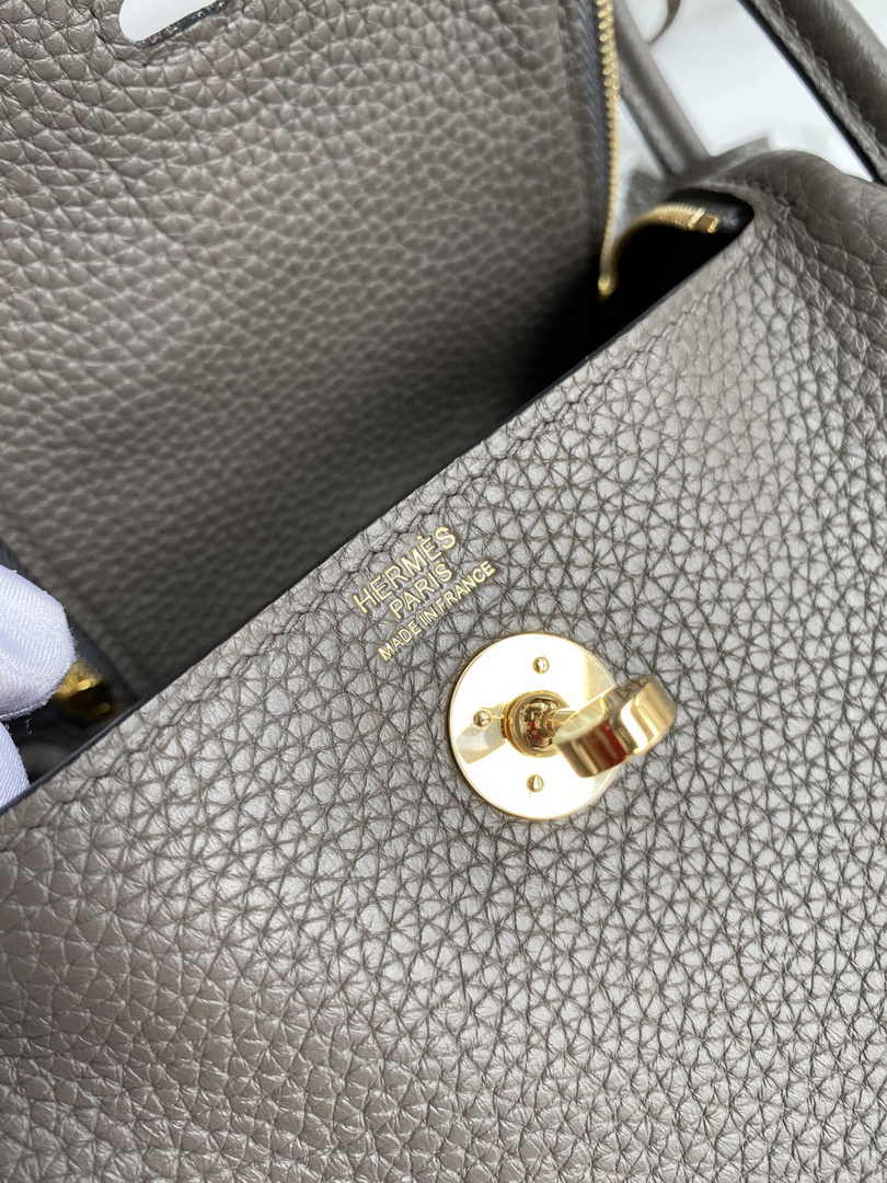 Hermes Lindy Mini Bag Dark Gray Togo Leather Gold Hardware H8626 - Default Title - View 8